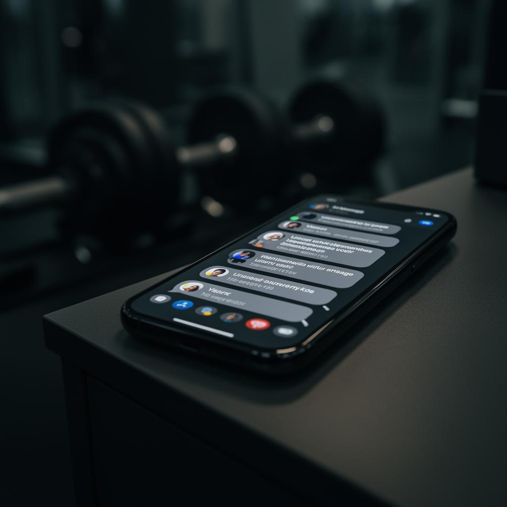 Phone on a gym desk showing unread lead notifications